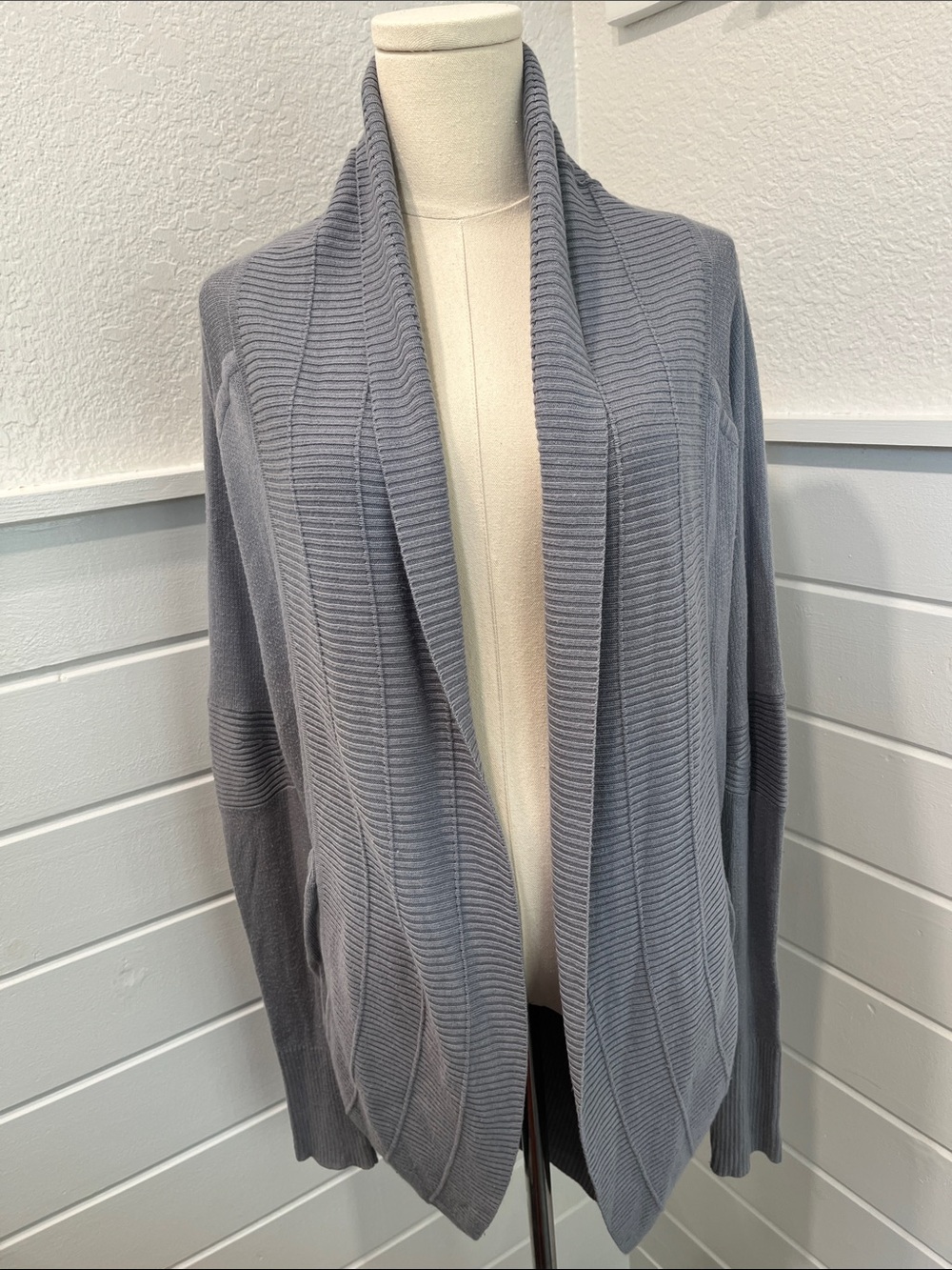 Lululemon Gray Open-Front Ribbed Shawl Collar Sweater